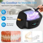 Retainer Cleaner Machine – 255ML Ultrasonic Denture Cleaner for Aligner Mouth Guard Toothbrush Ring Diamond, 45kHz LED Light Sonic Cleaning Machine for Jewelry, Dental Appliances