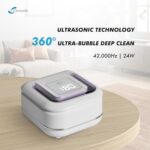 Ultrasonic Retainer Cleaner Machine with 2 Digital Timer, U-V Dental Cleaning Pod with Viewing Port,180ml Portable Denture Cleaner for Mouth Guards, Night Guards, Aligners, Brace, Jewelry, 42kHz White